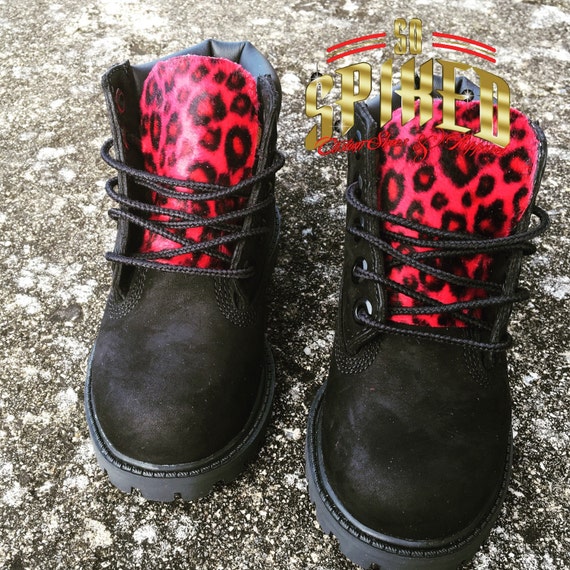 Getalenteerd man Artefact Custom Black Timberlands leopard or Other Tongue - Etsy