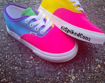 Color Block Custom Vans Colores: Rosa Azul Púrpura Verde & Yellow-Toddler Kids