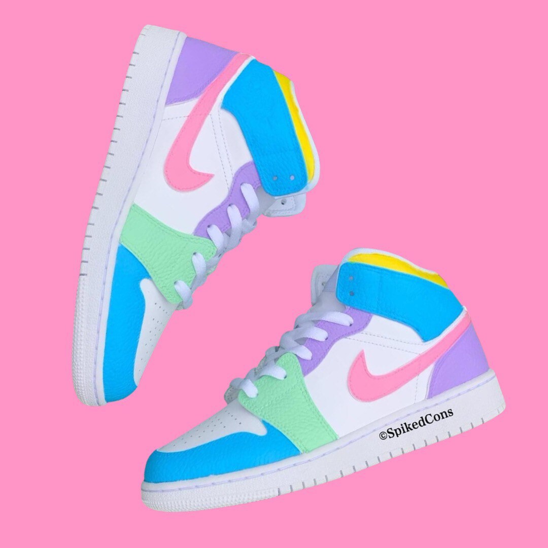 Custom Color Block tropical J 1s pink Yellow Purple Blue Pink check Sizing Before Ordering Etsy Canada
