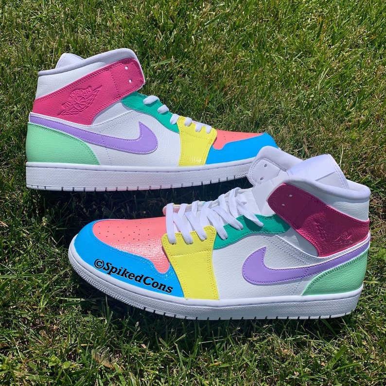 Air Jordan 1 Mid GS âPaint Dripâ White/Pink/Yellow/Green DD1666-100 For Sale â Sneaker Hello