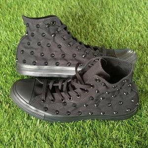 Custom Black on Black Studded Hi Top Chucks-Women/Men