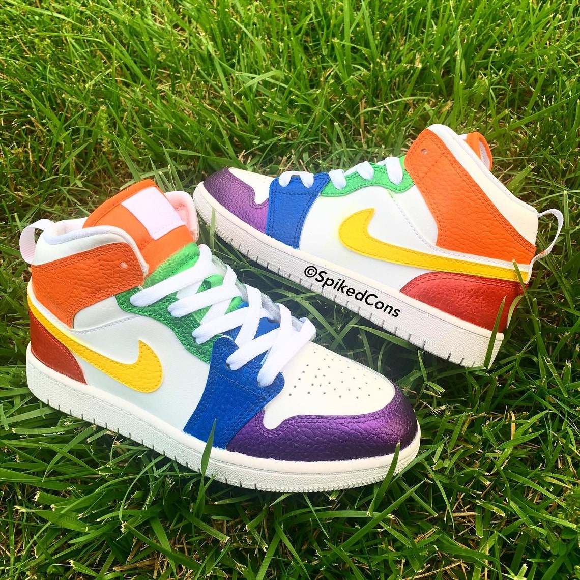 Custom ColorBlock Jordan 1 Rainbow Red Orange Green Purple Etsy
