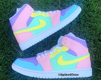 Custom “Pastel J 1s-Pink Purple Blue Green Yellow- Ready To Ship! Youth 5-Women 6.5