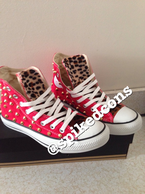 High Top Adult Chucks With Leopard Tongue & Studs - Etsy