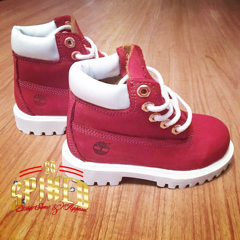 red and white timbs