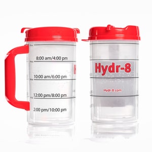 Red Hydr-8 32oz water bottle with time-trackable goals. Air Insulated to keep water cold image 1