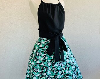 Green and Black Flowery Apron