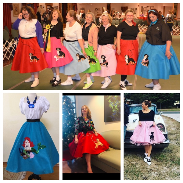 Custom Made To Order Poodle Skirt in Various Colors - Any Motif Adults and Kids