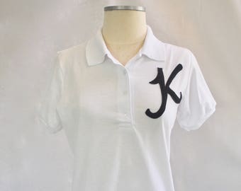 Your Monogram in Any Color Adult 50's White Polo Shirt