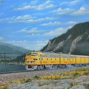 Union Pacific&#39;s &quot;Portland Rose&quot; in the beautiful Columbia River Gorge, in Oregon. .