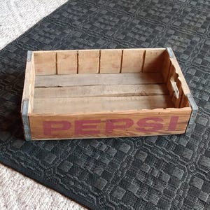 Vintage Wooden Pepsi Bottle Crate Old Rustic Mid Century Red Painted Wood Cola Soda Pop PepsiCola Advertising Carrier Cubby Storage Box Tray