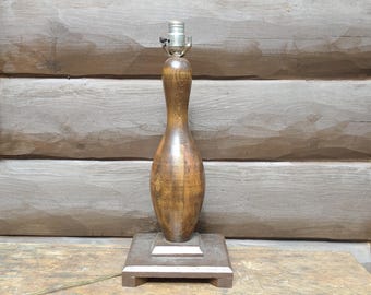 Vintage Wooden Bowling Pin Table Lamp, 1960s Bowling Lane Decor Accent