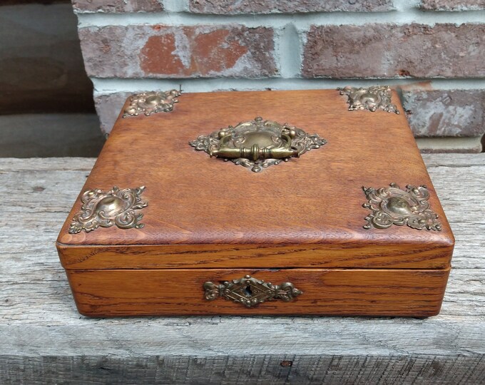 Antique Oak Wood Jewelry Box Vintage Victorian Velvet Lined Etsy