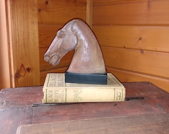 Vintage Han Dynasty Style Horse Head Paperweight or Single Bookend, Book Stack Shelf Decor