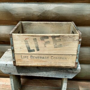 Antique Wooden Soda Crate Life Beverages Vintage Rustic Wood Painted Advertising Pop Bottle Carrier Cubby Storage Box Old Tote Decor Accent