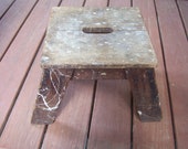 Antique Oak Step Stool - Vintage Old Shabby Rustic Single Step Ladder Country Farmhouse Cottage Garden Flower Plant Stand Porch Accent