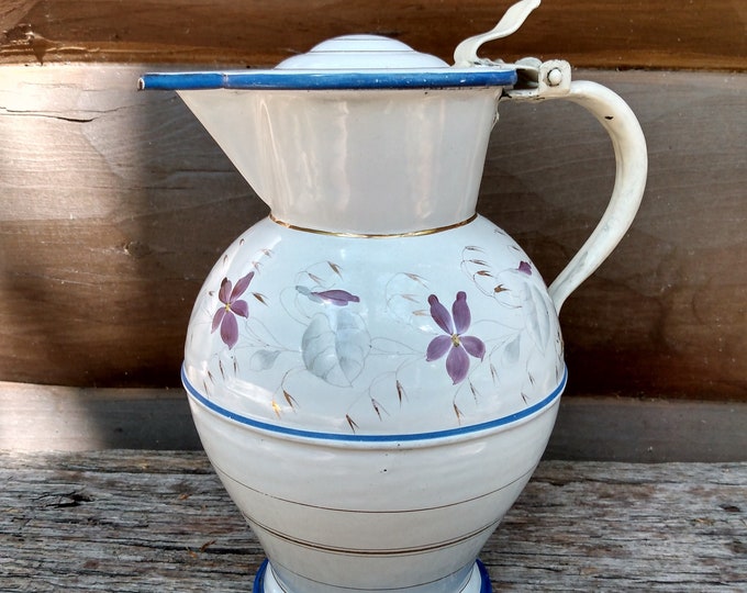 Antique Graniteware Water Pitcher Vintage Country Farmhouse European