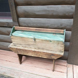 Vintage Green Wooden Tool Box, Primitive Rustic Carpenter's Work Bench Storage Chest