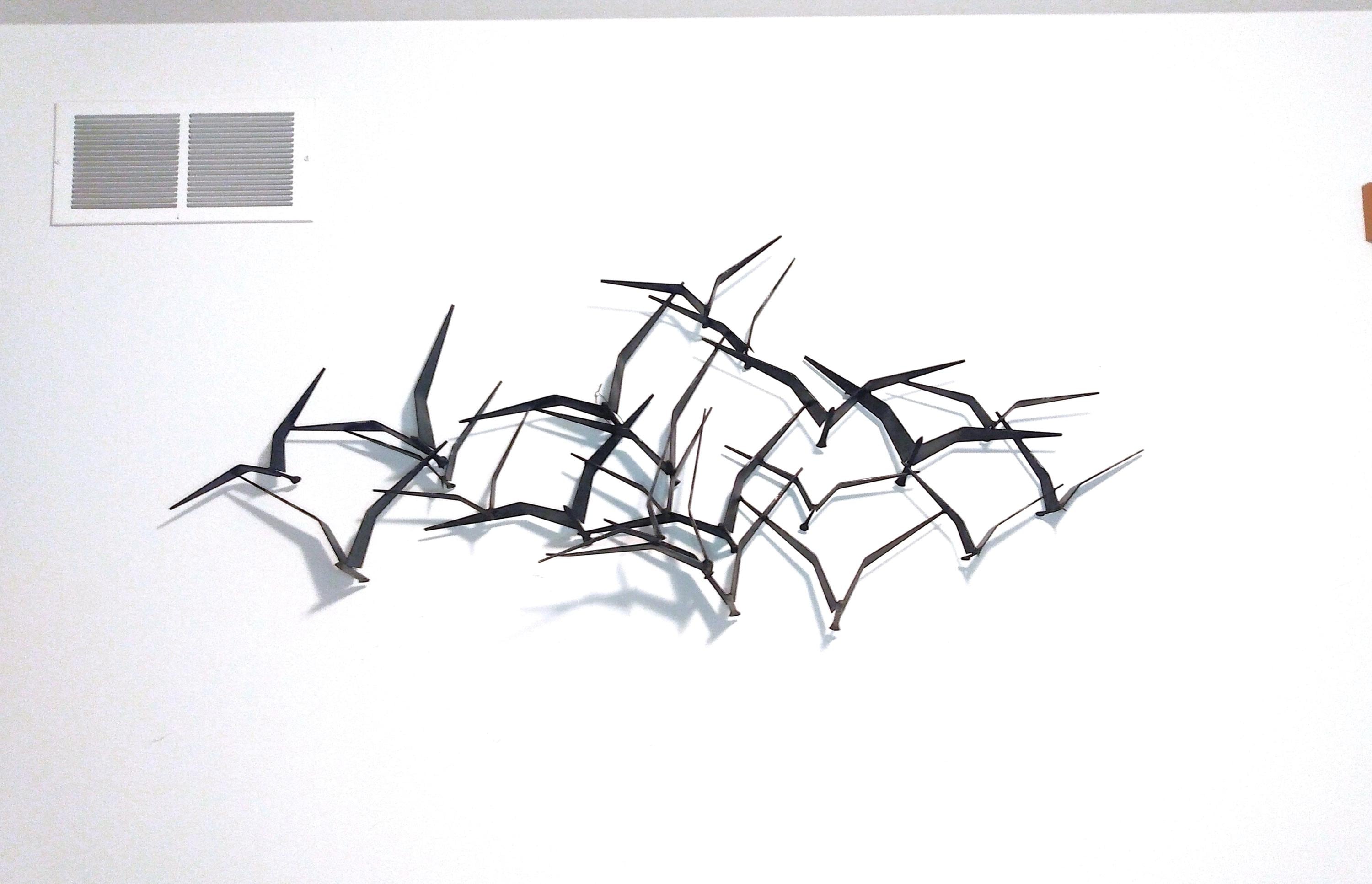 Vintage Curtis Jere Birds in Flight Black Steel Wall Sculpture Mid