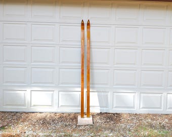 Esquís de madera Bonna vintage, de mediados de siglo, dos tonos, 81 pulgadas.