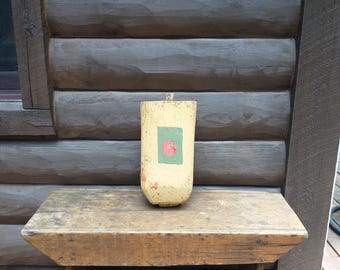 Antique Painted Wood Fishing Buoy, Distressed Wooden Crab Pot Float Marker Beachy Theme