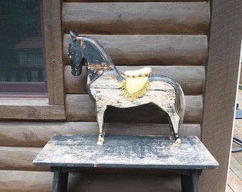 Vintage Wooden Rocking Horse, Primitive Victorian Farmhouse Rustic Decor