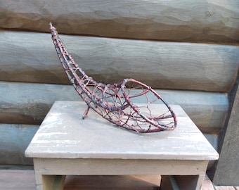 Vintage Rustic Red Woven Wire Cornucopia, Horn of Plenty Basket Fall Topiary
