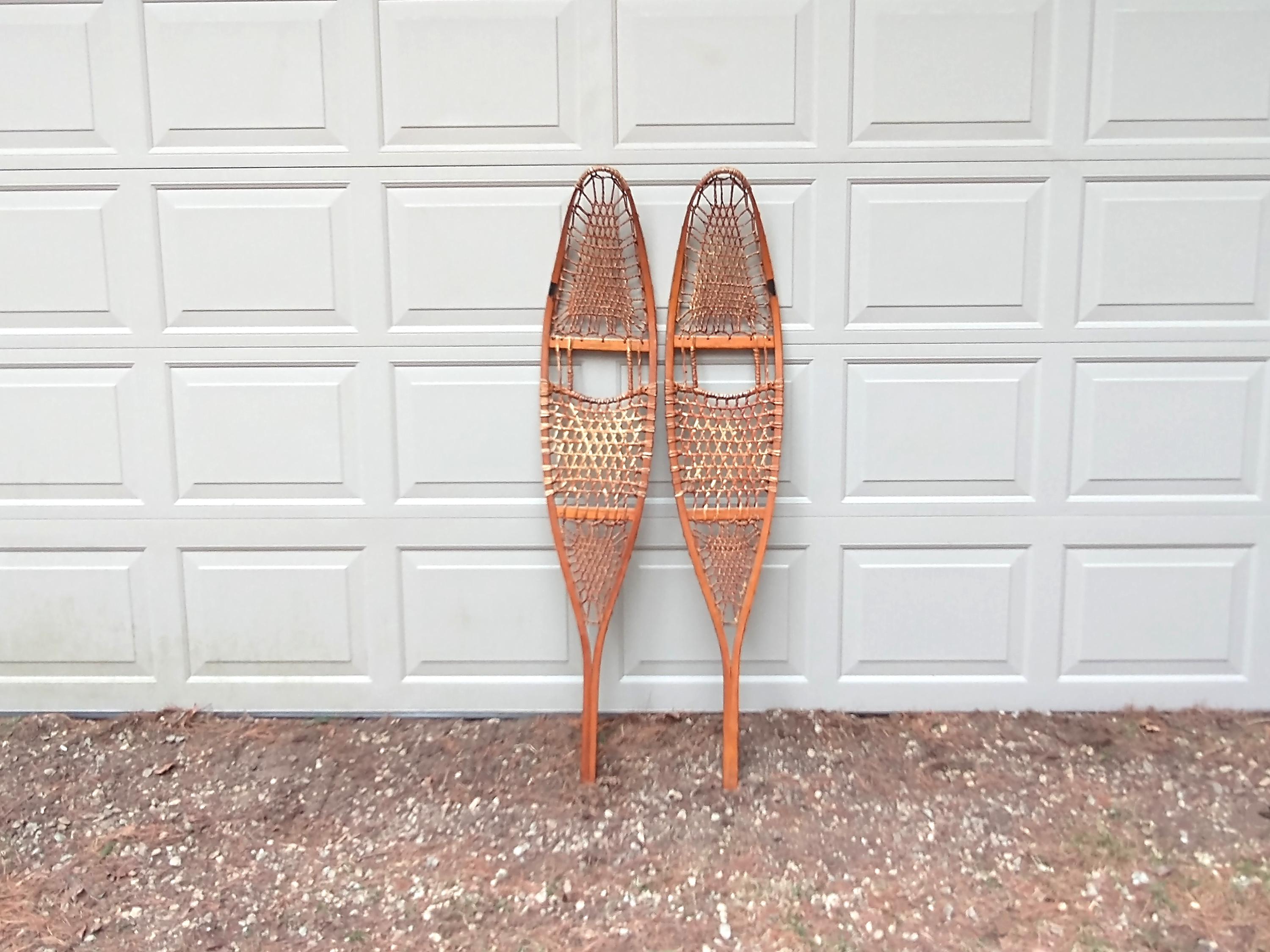 Vintage Kabir Kouba Wood & Rawhide Snowshoes W/ Leather 