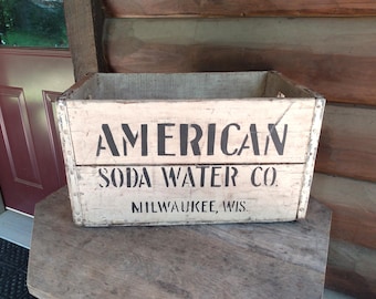 Vintage American Soda Water Bottle Crate: Rustic Advertising Storage Display #2