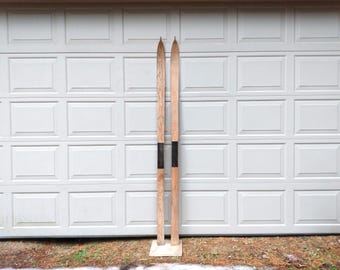 Antique Carved Hickory Wood Cross Country Skis, Vintage Rustic Porch Wall Decor 83 inches