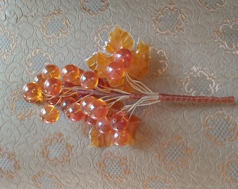 Orange Lucite Grape Cluster, Vintage Mid Century Modern Table Decor
