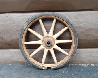 Antique Wooden Spoke Cart Wheel, Single Rubber Wagon Tire #2