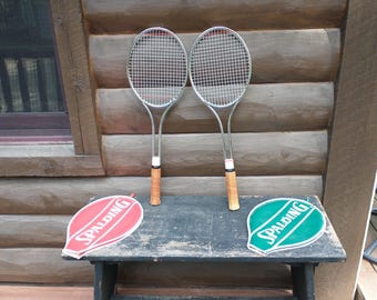 Vintage Spalding Pacesetter Tennis Rackets, 1970s Leather Grips and Head Covers