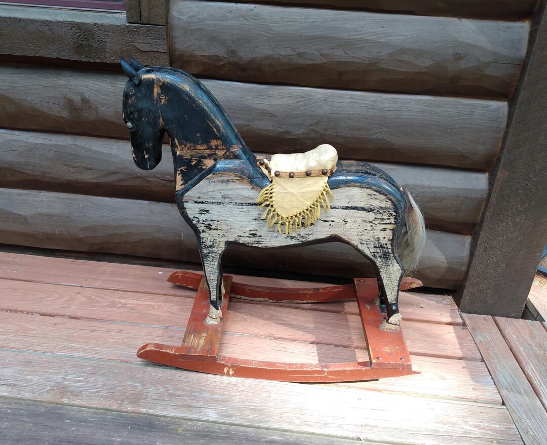 Rustic Rocking Horse Antique Wooden Rocking Horse, Primitive Farmhouse Rustic Decor - Etsy