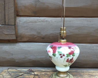 Vintage Handpainted Flowers Table Lamp, Antique Victorian Gone With The Wind Style Electric Lamp
