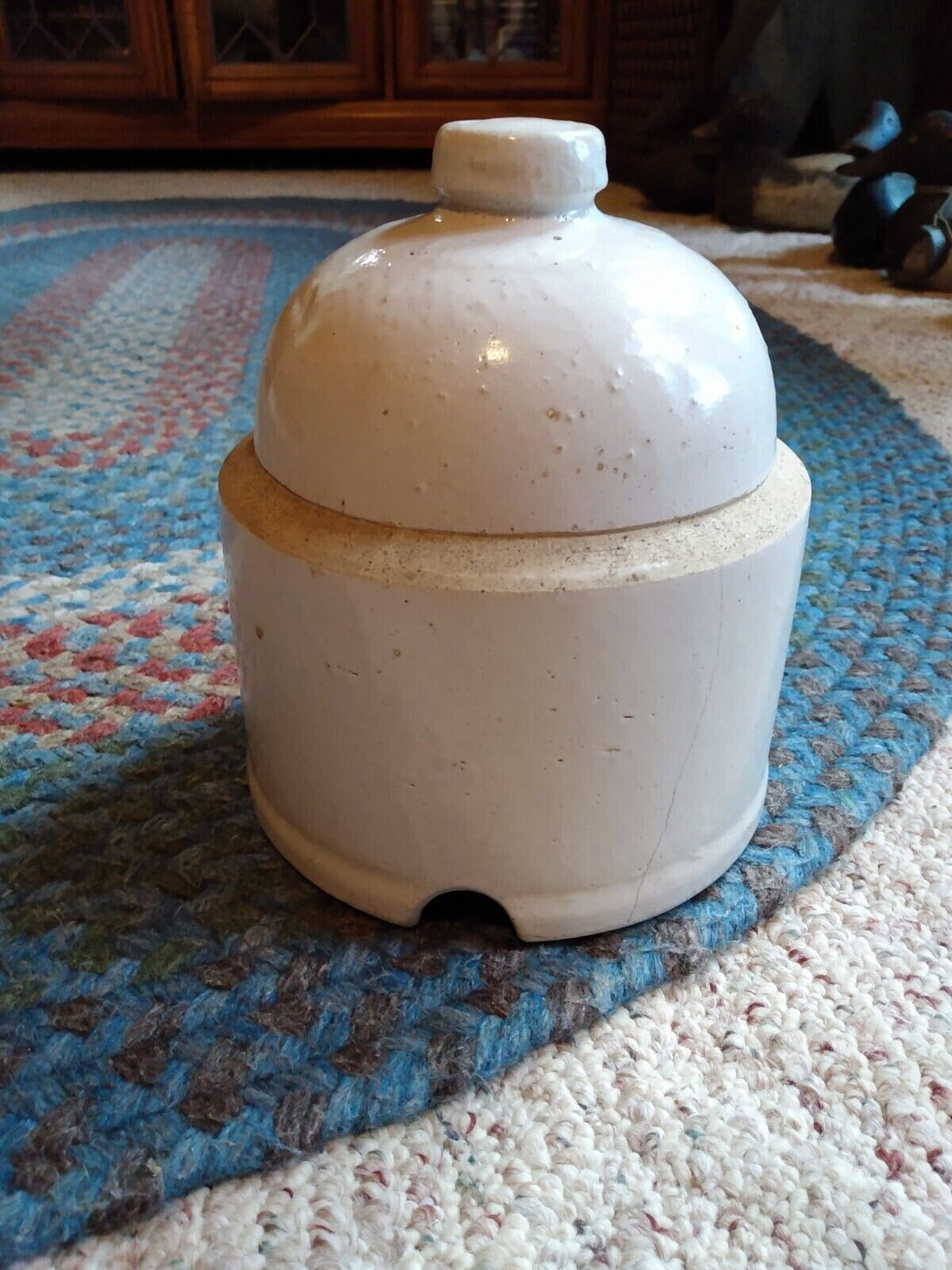 Antique Stoneware Chicken Waterer Top Vintage Poultry Fountain