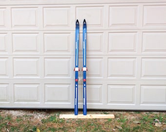 Vintage Edsbyns Skimaster Wooden Cross Country Skis, Blue Mid Century Skis 67 inch