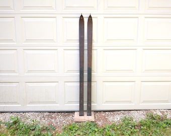 Antique Brown Pine Northland Skis, Vintage Primitive Rustic Wood Alpine Lodge Wall Decor 59"