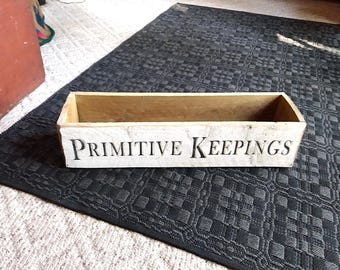 Primitive Keepings Rustic Painted Wooden Box, Distressed Farmhouse Candle Tray