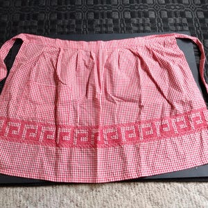Lot of 4 Handmade Half Apron, Turquoise & Red Gingham Check Tie Back Waist Aprons