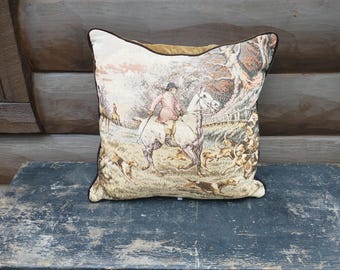 Vintage Horse Tapestry Velvet Pillow, Victorian Farmhouse Chair Sofa Accent