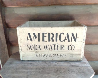 Vintage American Soda Water Bottle Crate: Rustic Advertising Storage Display #1