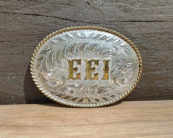 EEI Initial Sterling Silver B-K Silversmiths Western Belt Buckle, Vintage Monogram