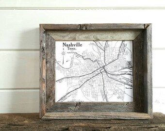 Farmhouse art Barnwood Framed Vintage Nashville Map