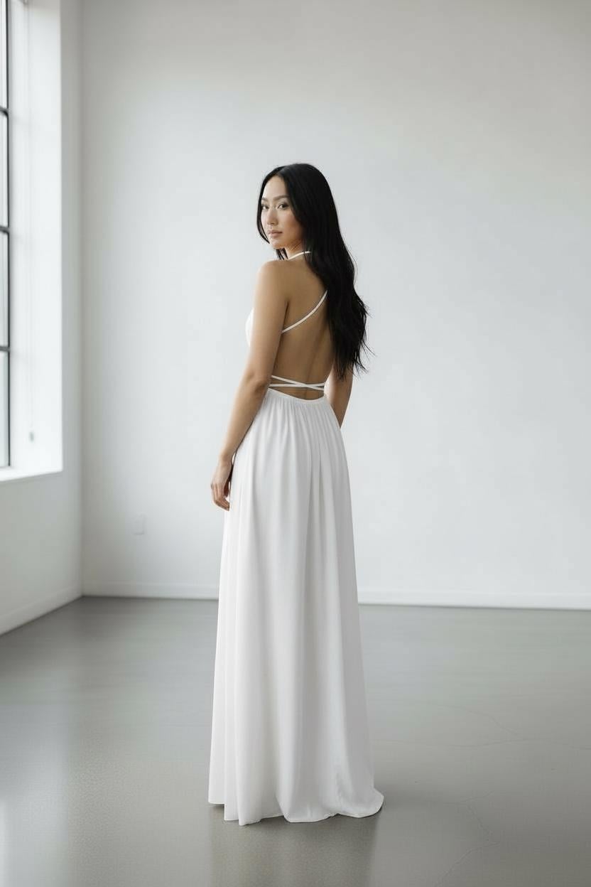 Black maxi viscose dress deep V neck backless made in the UK Black maxi viscose dress deep V neck backless made in the UK