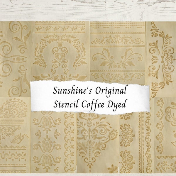 Lace Coffee Dyed Digitals, Digital Coffee Dyed, Coffee Dyed Paper Pack, Digital Download, Grungy Paper