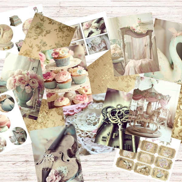 Sweet Finery Journal Kit, journal pages, ephemera, Junk Journal Paper, Paper Kit, Shabby Chic Paper, Digital Downloads