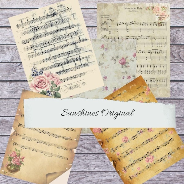 4, Music Sheets, and, 1, Background sheet, Journal Pages, Designs, Digital Download, 300 DPI, JPEG