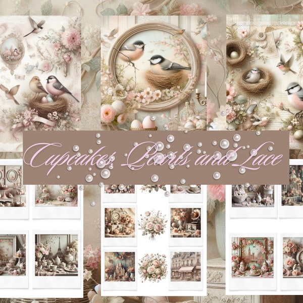 Spring Bliss Shabby Chic Digital Downloads - Set of 21 Printable Images - Print on Demand