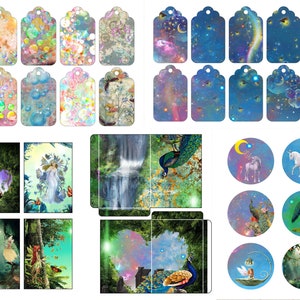 Ephemera kit, Peacock Envelopes, Bubble tags, Fairy Tags, Fantasy Journal Kit, Fairy Journal cards